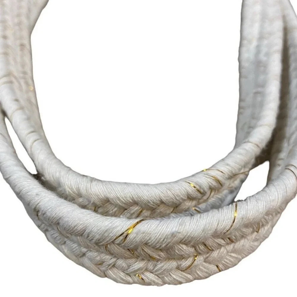 Shiraleah Eve Round Hand Knit Ivory & Gold Large Tote Beach Bag Book Bag